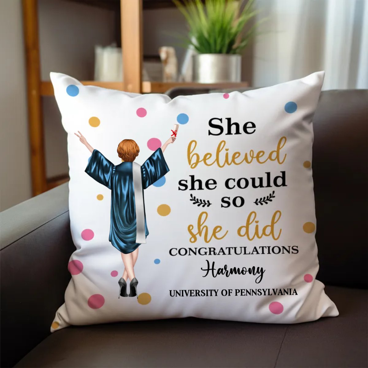 Graduation - She Believed She Could So She Did Congratulations - Personalized Pillow - Makezbright Gifts