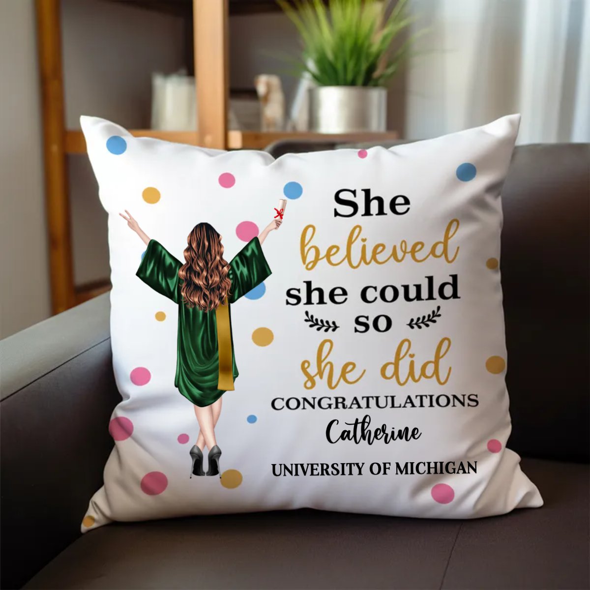 Graduation - She Believed She Could So She Did Congratulations - Personalized Pillow - Makezbright Gifts