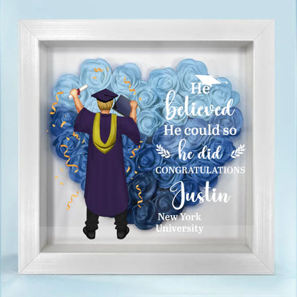 Graduation - She Believed She Could So She Did - Personalized Flower Shadow Box - Makezbright Gifts