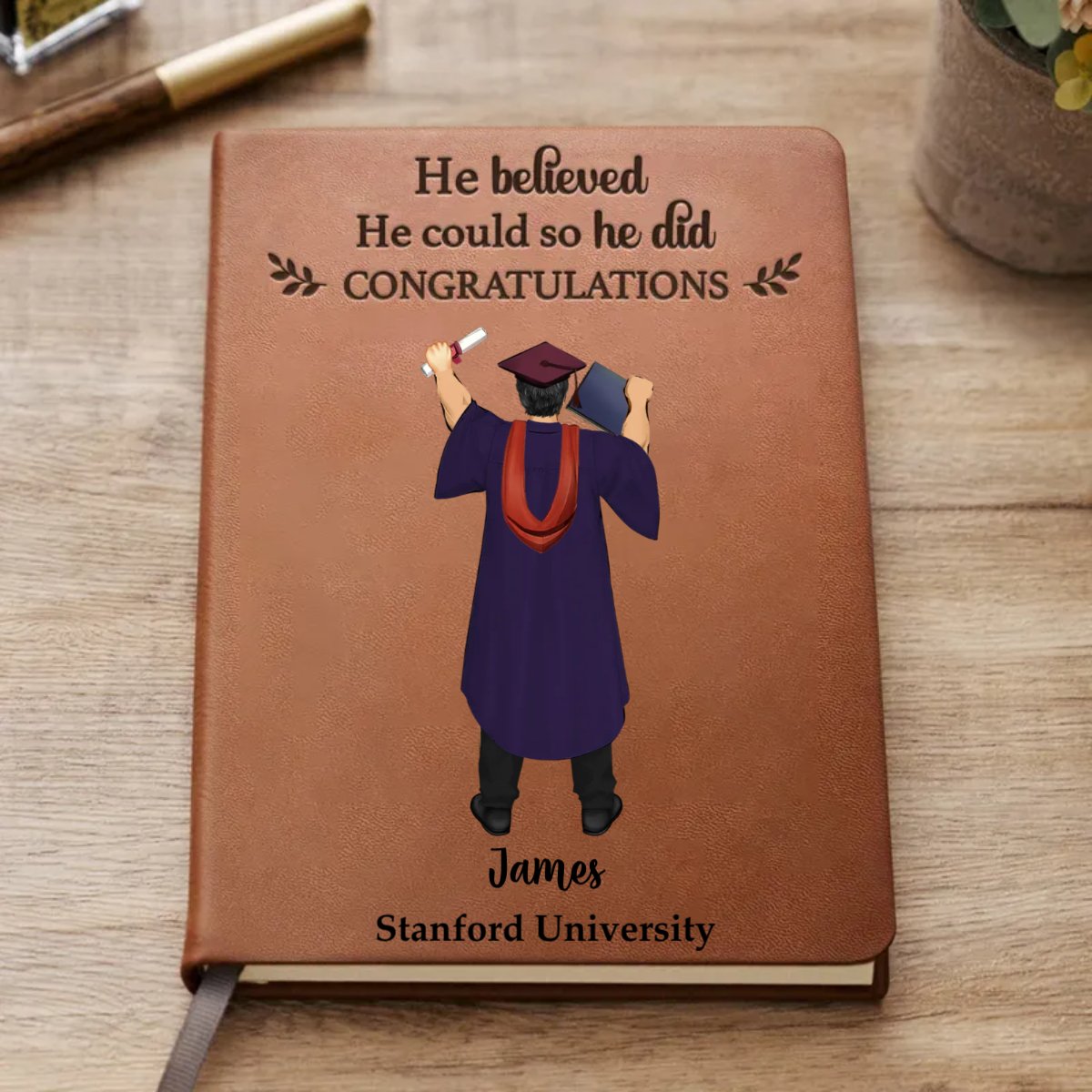 Graduation - She Believed She Could So She Did - Personalized Leather Journal - Makezbright Gifts