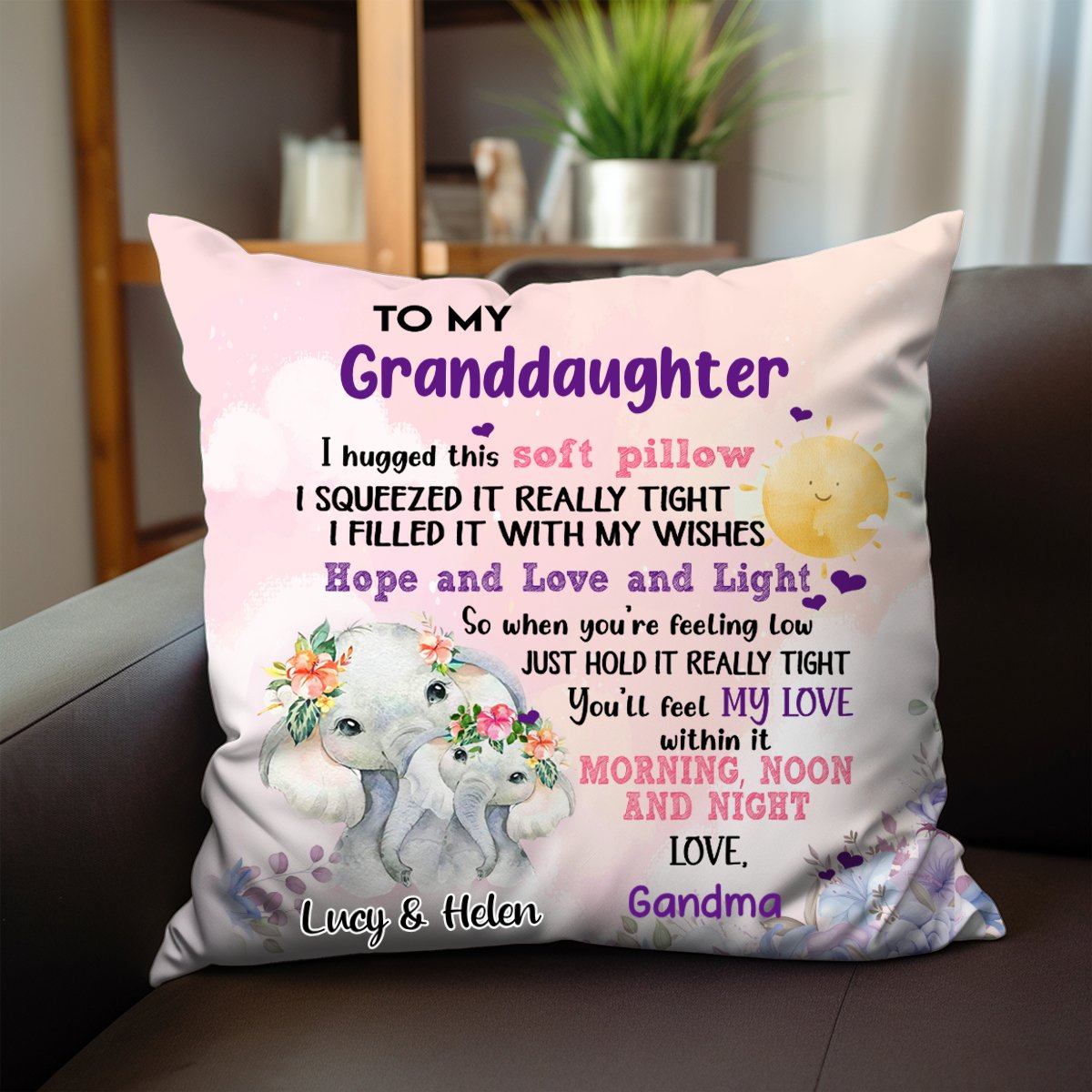 Granddaughter Grandson Elephant Hug This Pillow - Personalized Pillow - Makezbright Gifts