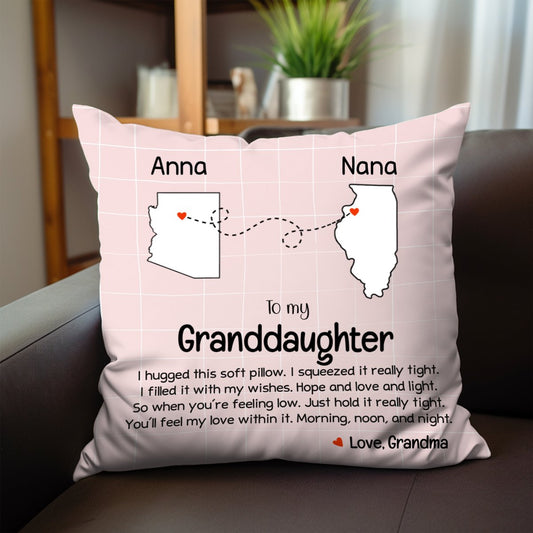 Granddaughter Long Distance Hug Pillow - Personalized Pillow - Makezbright Gifts