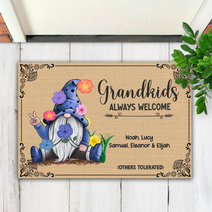 Grandkids - Always Welcome Gnome - Personalized Doormat - Makezbright Gifts