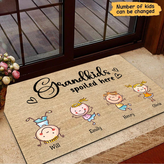 Grandkids - Grandkids Spoiled Here - Personalized Doormat - Makezbright Gifts