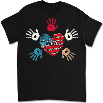 Grandma - 4th of July Leopard Nana Mom Kids Heart Hand To Hand - Personalized T - Shirt - Makezbright Gifts