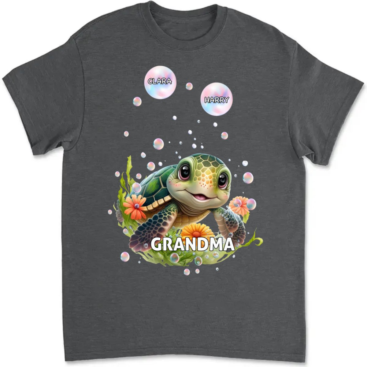 Grandma - Beachy Sea Turtle Tough Grandma Mom With Grandkids - Personalized Unisex T - Shirt - Makezbright Gifts