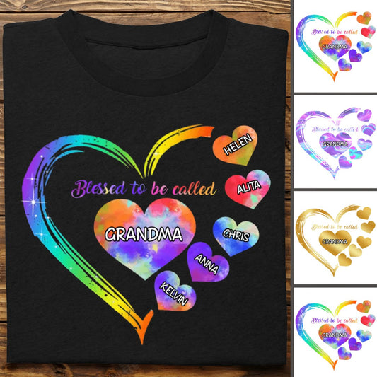 Grandma - Blessed To Be Called Grandma Personalized Heart Grandkids Shirt - Personalized T - shirt - Makezbright Gifts