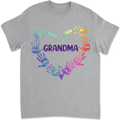 Grandma - Color Grandma Mom Heart, Hands Print - Personalized T - shirt - Makezbright Gifts