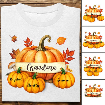 Grandma - Colorful Pumpkins Grandma Mom Kids Fall Season - Personalized Unisex T - Shirt - Makezbright Gifts