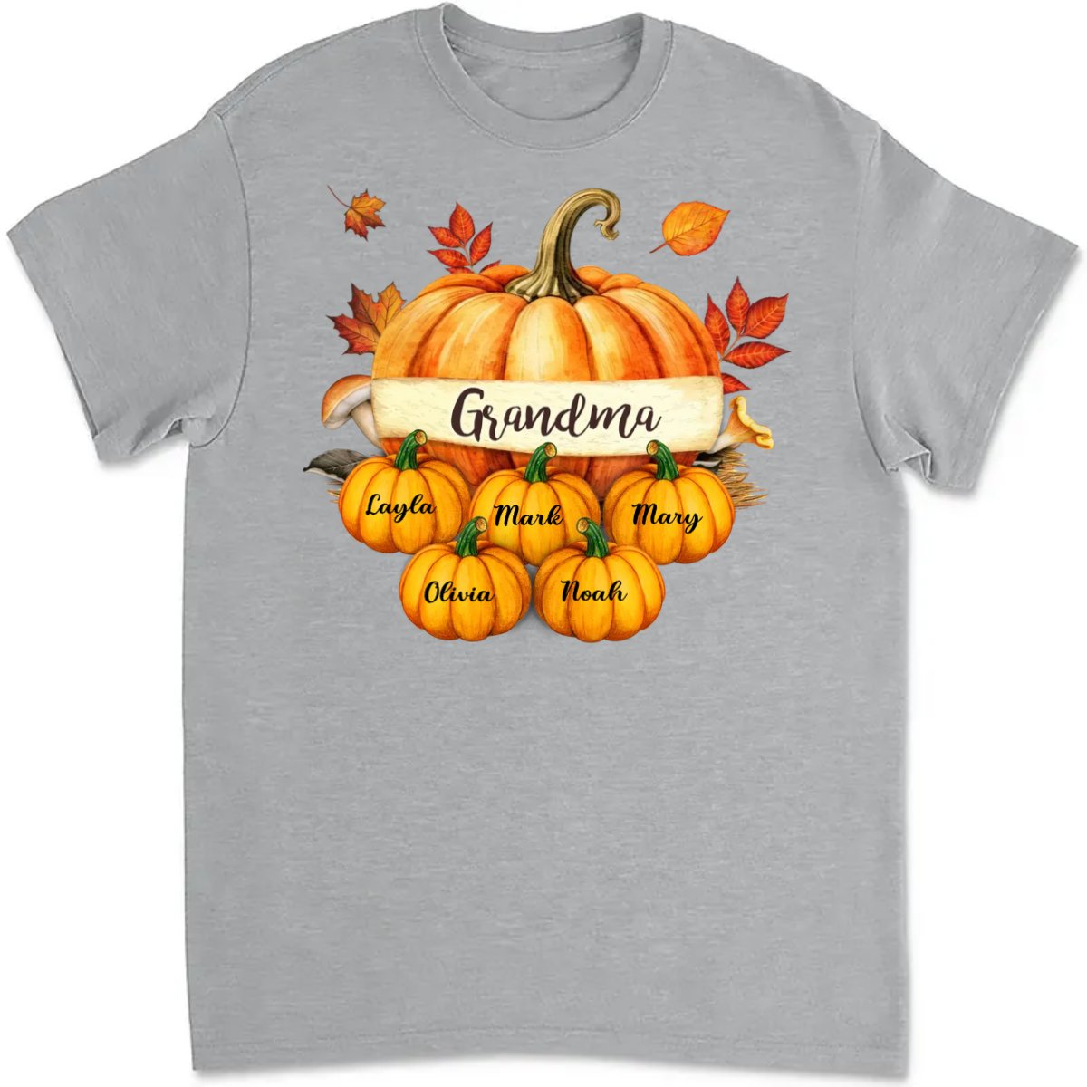 Grandma - Colorful Pumpkins Grandma Mom Kids Fall Season - Personalized Unisex T - Shirt - Makezbright Gifts