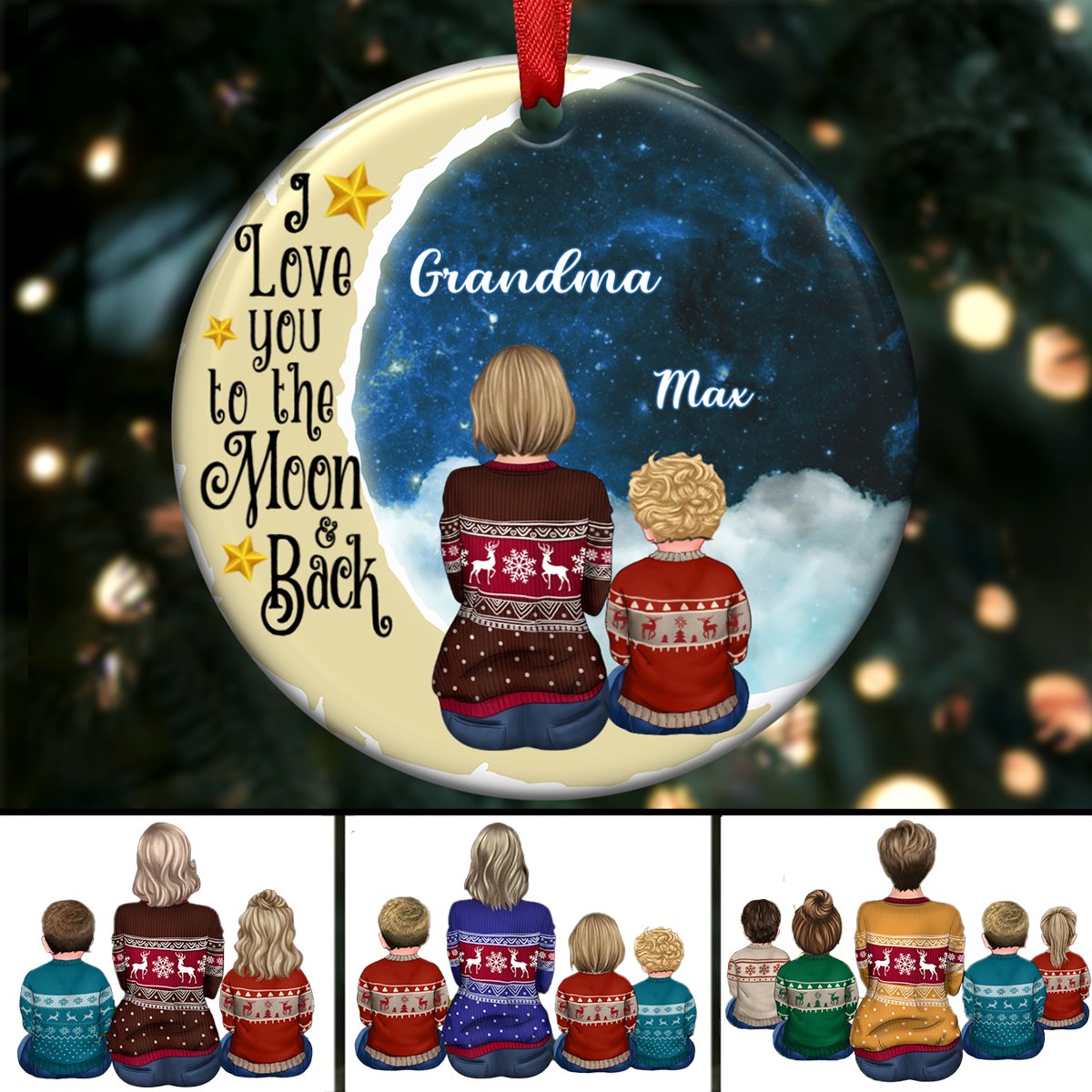 Grandma Grandkids - I love you to the moon and back - Personalized Circle Ornament (QA) - Makezbright Gifts