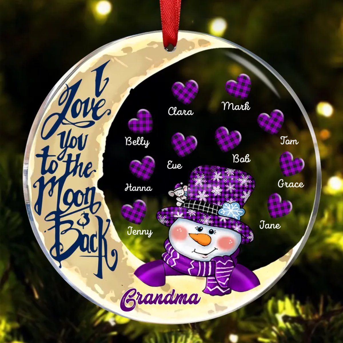 Grandma Grandkids - Snowman Nana Mom Sweet Heart Kids - Personalized Circle Ornament - Makezbright Gifts