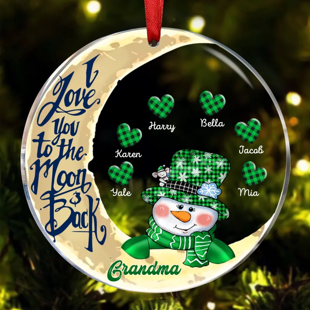 Grandma Grandkids - Snowman Nana Mom Sweet Heart Kids - Personalized Circle Ornament - Makezbright Gifts