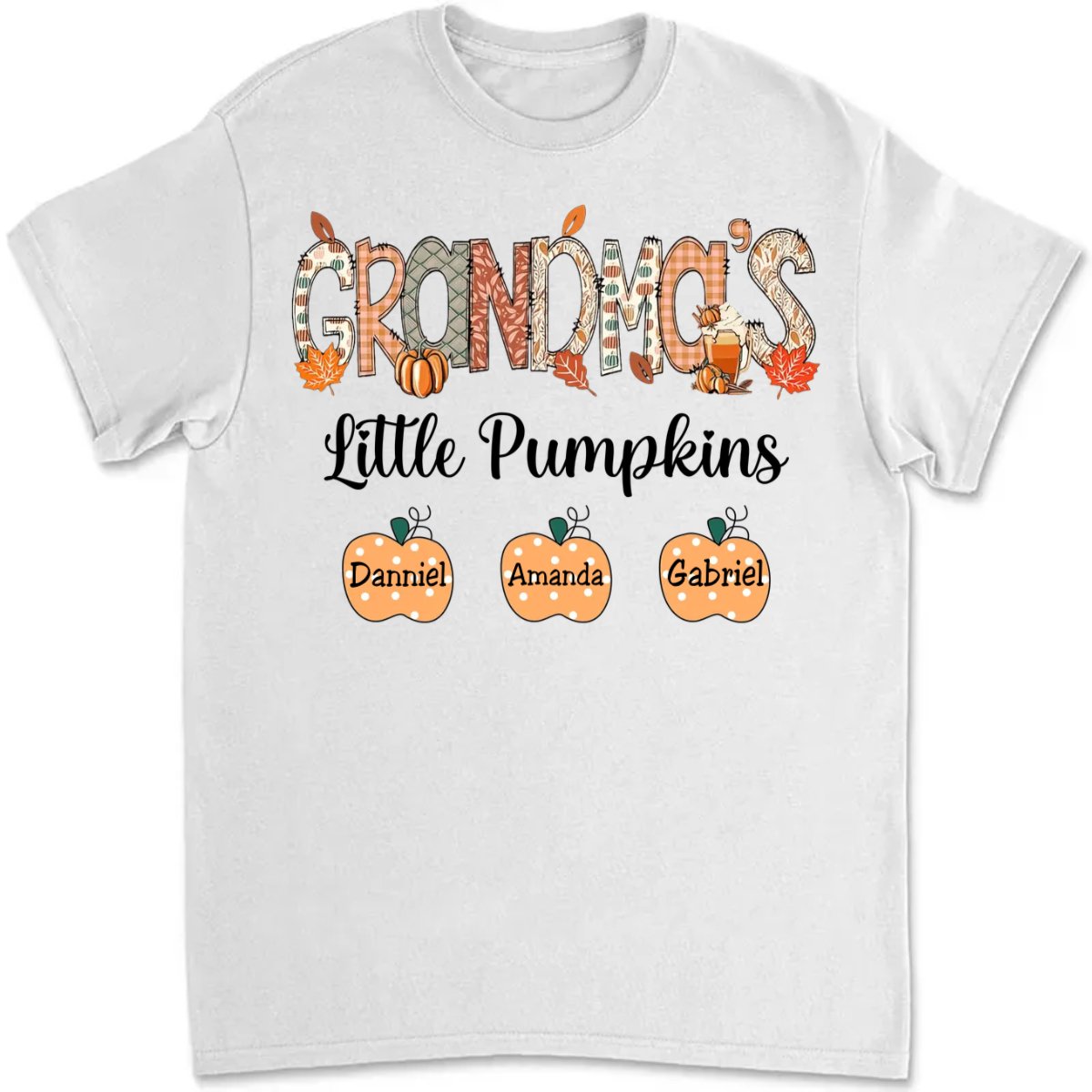 Grandma - Grandma Little Pumpkins Cute Dots - Personalized T - Shirt - Makezbright Gifts