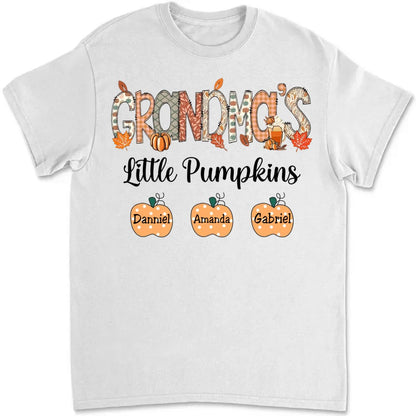 Grandma - Grandma Little Pumpkins Cute Dots - Personalized T - Shirt - Makezbright Gifts