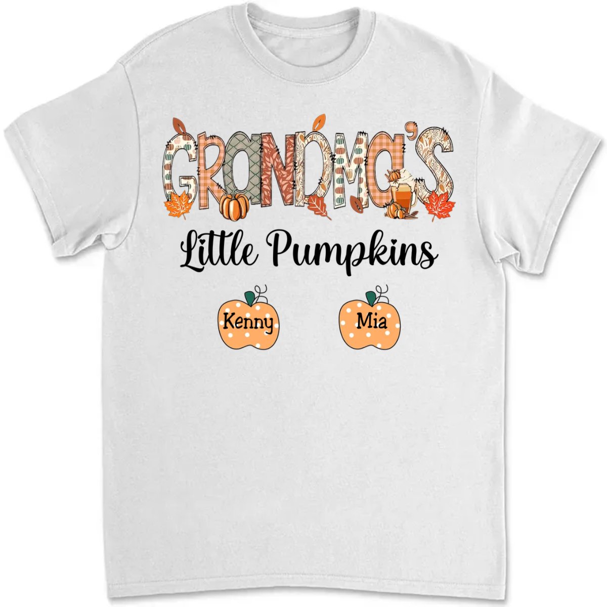 Grandma - Grandma Little Pumpkins Cute Dots - Personalized T - Shirt - Makezbright Gifts