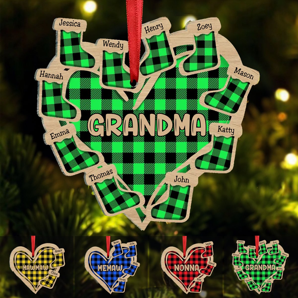 Grandma - Heart Christmas Socks - Personalized Acrylic Ornament - Makezbright Gifts