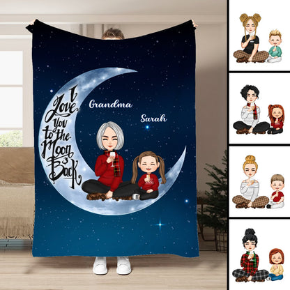 Grandma - I Love You To The Moon And Back - Personalized Blanket - Makezbright Gifts