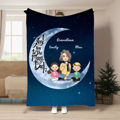 Grandma - I Love You To The Moon And Back - Personalized Blanket - Makezbright Gifts