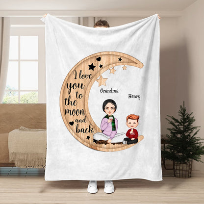 Grandma - I Love You To The Moon And Back - Personalized Blanket (NM) - Makezbright Gifts