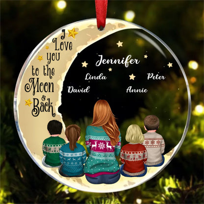 Grandma - I Love You To The Moon And Back - Personalized Circle Ornament - Makezbright Gifts