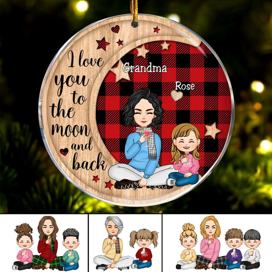 Grandma - I Love You To The Moon And Back - Personalized Circle Ornament (QH) - Makezbright Gifts