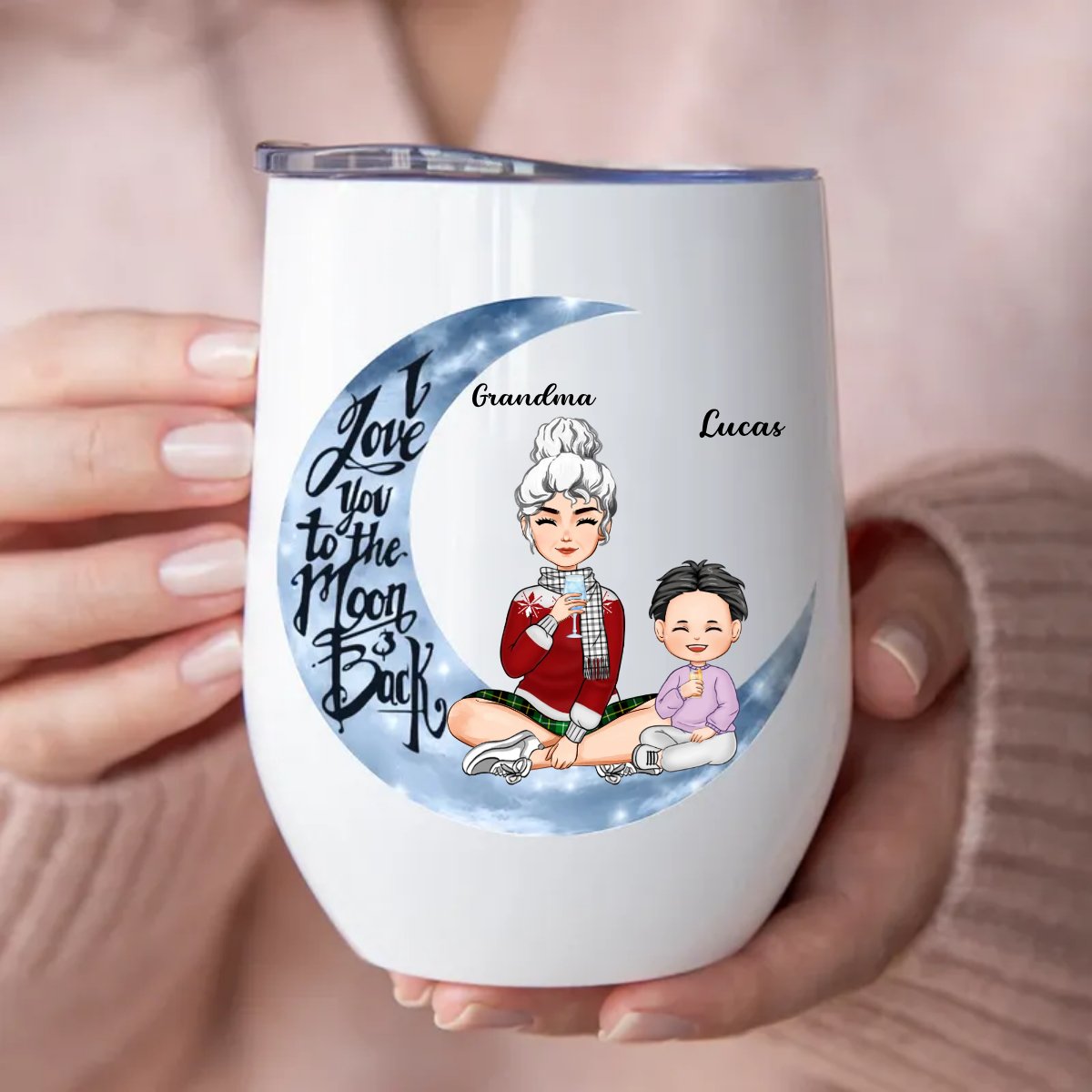 Grandma - I Love You To The Moon And Back - Personalized Wine Tumbler - Makezbright Gifts