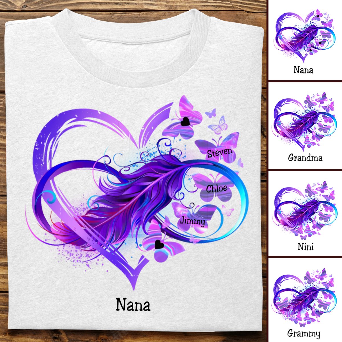 Grandma - Infinity Butterfly Love Family - Personalized T - shirt (LH) - Makezbright Gifts