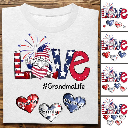 Grandma - Love Grandmalife Heart Dwarf American Flag - Personalized Unisex T - Shirt - Makezbright Gifts