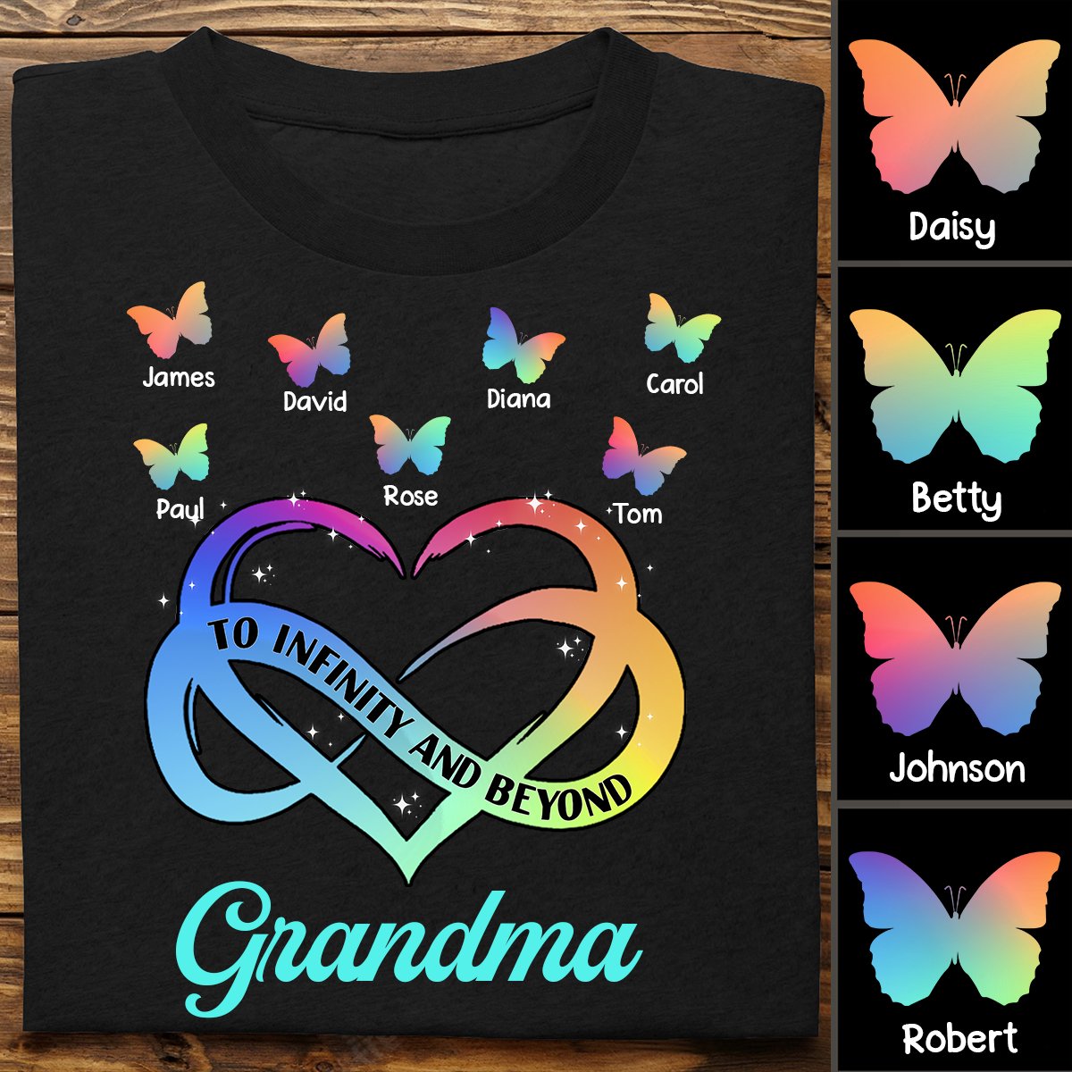 Discover Grandma - To Infinity And Beyond Butterfly Heart - Personalized Unisex T-shirt