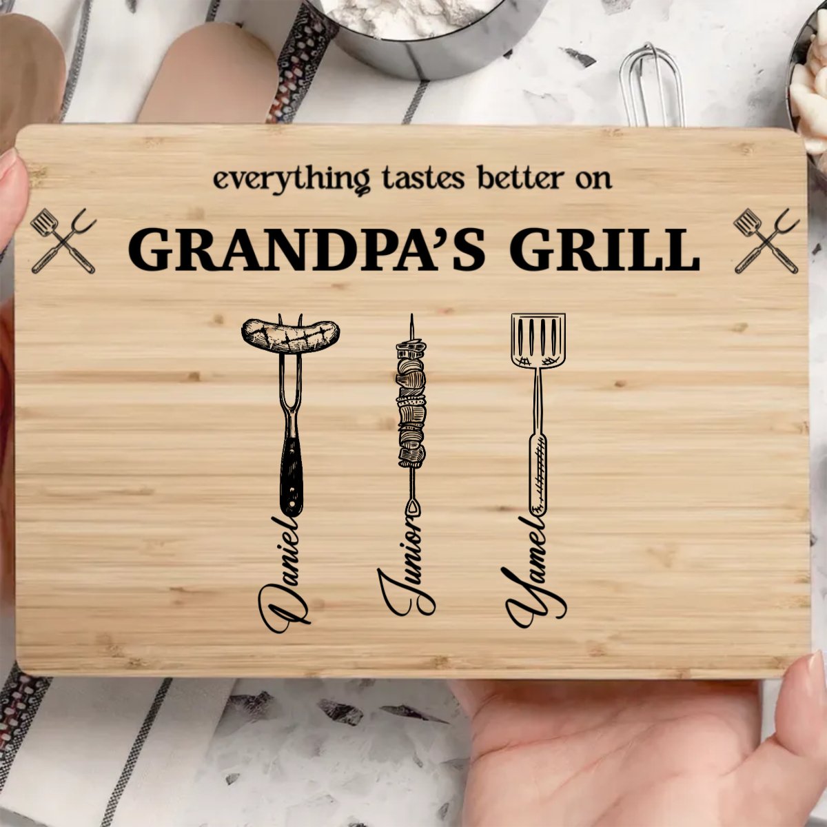 Grandpa - Everything Tastes Better On Grandpa's Grill - Personalized Cutting Board - Makezbright Gifts