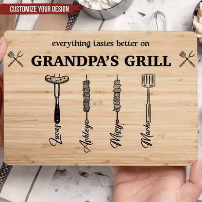 Grandpa - Everything Tastes Better On Grandpa's Grill - Personalized Cutting Board - Makezbright Gifts