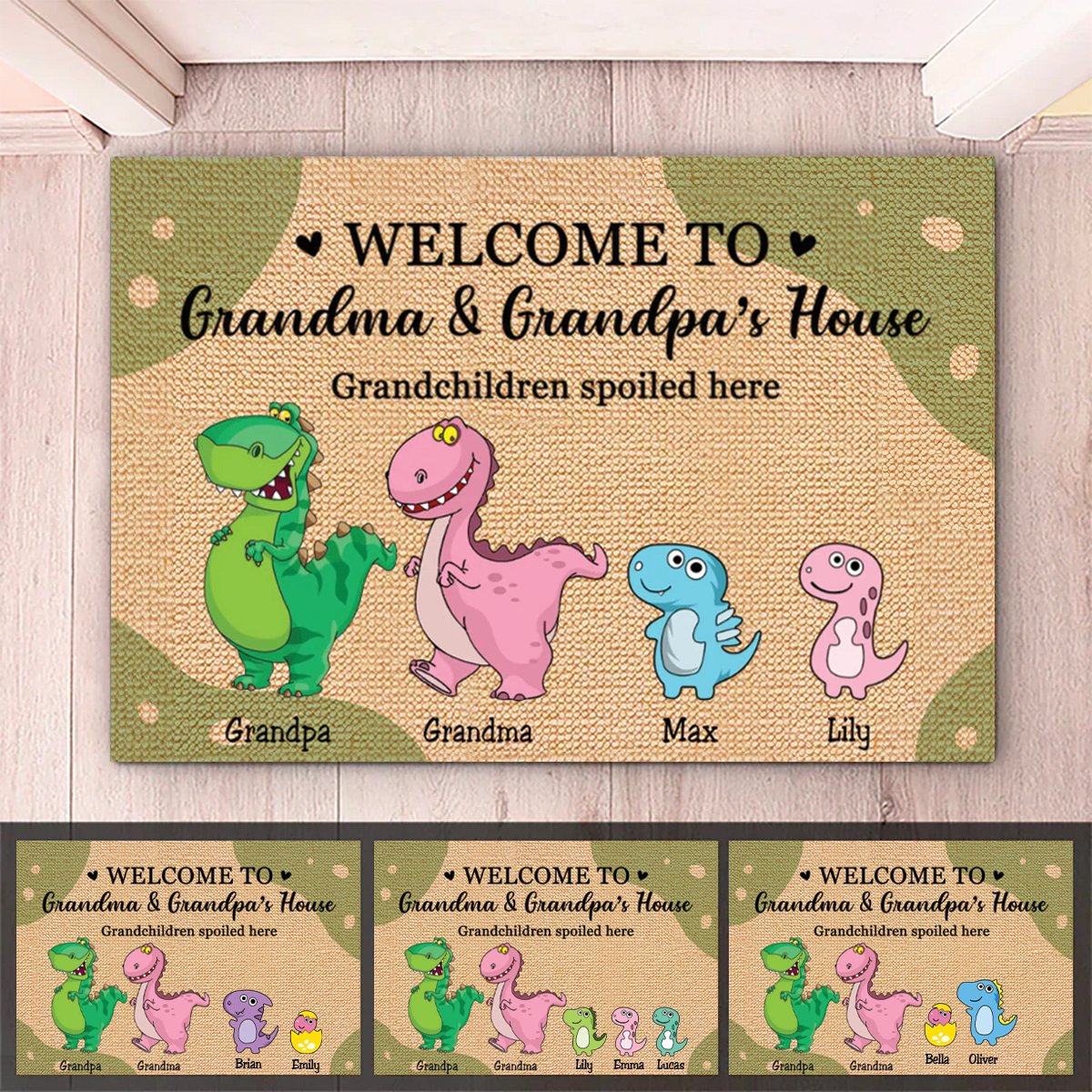 Grandpa & Grandma - Welcome To Grandma And Grandpa's House. Grandchildren Spoiled Here - Personalized Doormat - Makezbright Gifts