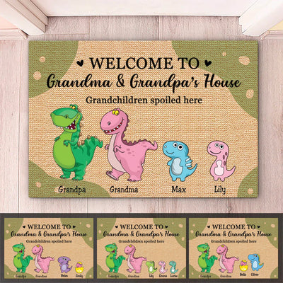 Grandpa & Grandma - Welcome To Grandma And Grandpa's House. Grandchildren Spoiled Here - Personalized Doormat - Makezbright Gifts