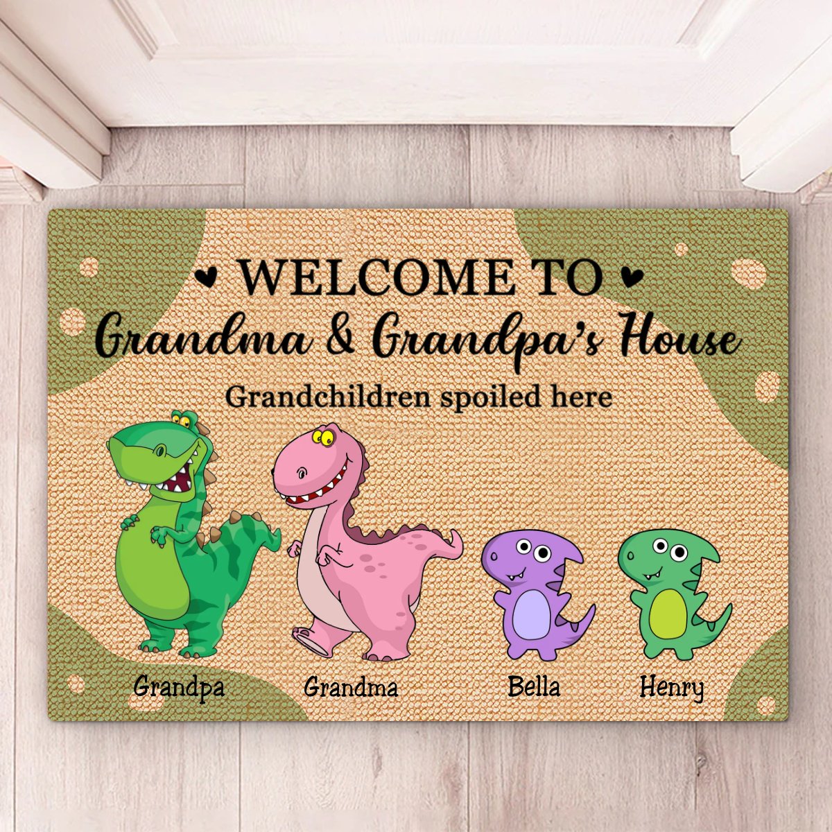 Grandpa & Grandma - Welcome To Grandma And Grandpa's House. Grandchildren Spoiled Here - Personalized Doormat - Makezbright Gifts