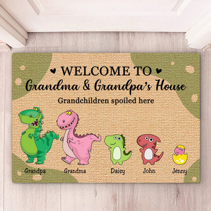 Grandpa & Grandma - Welcome To Grandma And Grandpa's House. Grandchildren Spoiled Here - Personalized Doormat - Makezbright Gifts