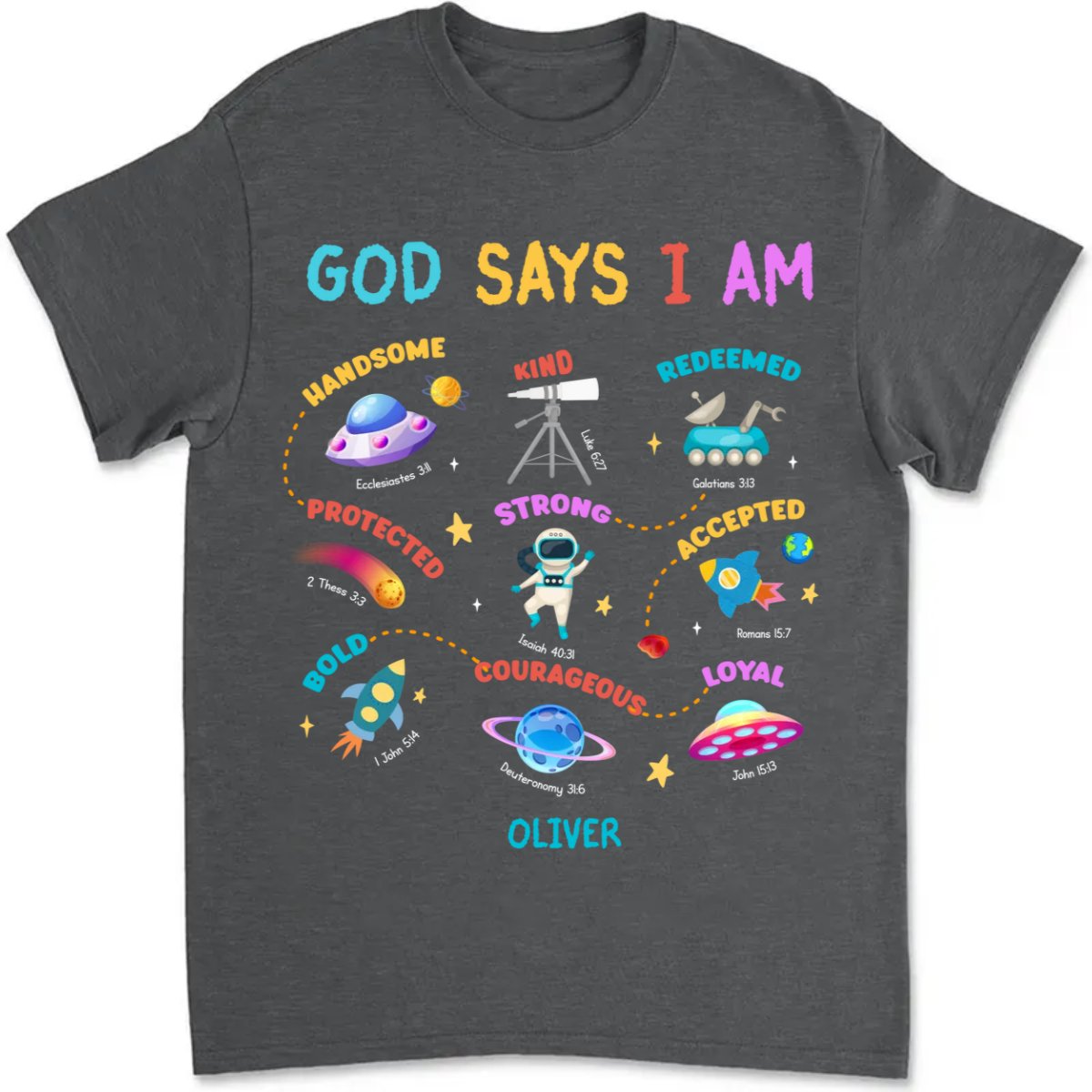 Grandson - God Says I Am Space Theme - Personalized Unisex T - Shirt - Makezbright Gifts