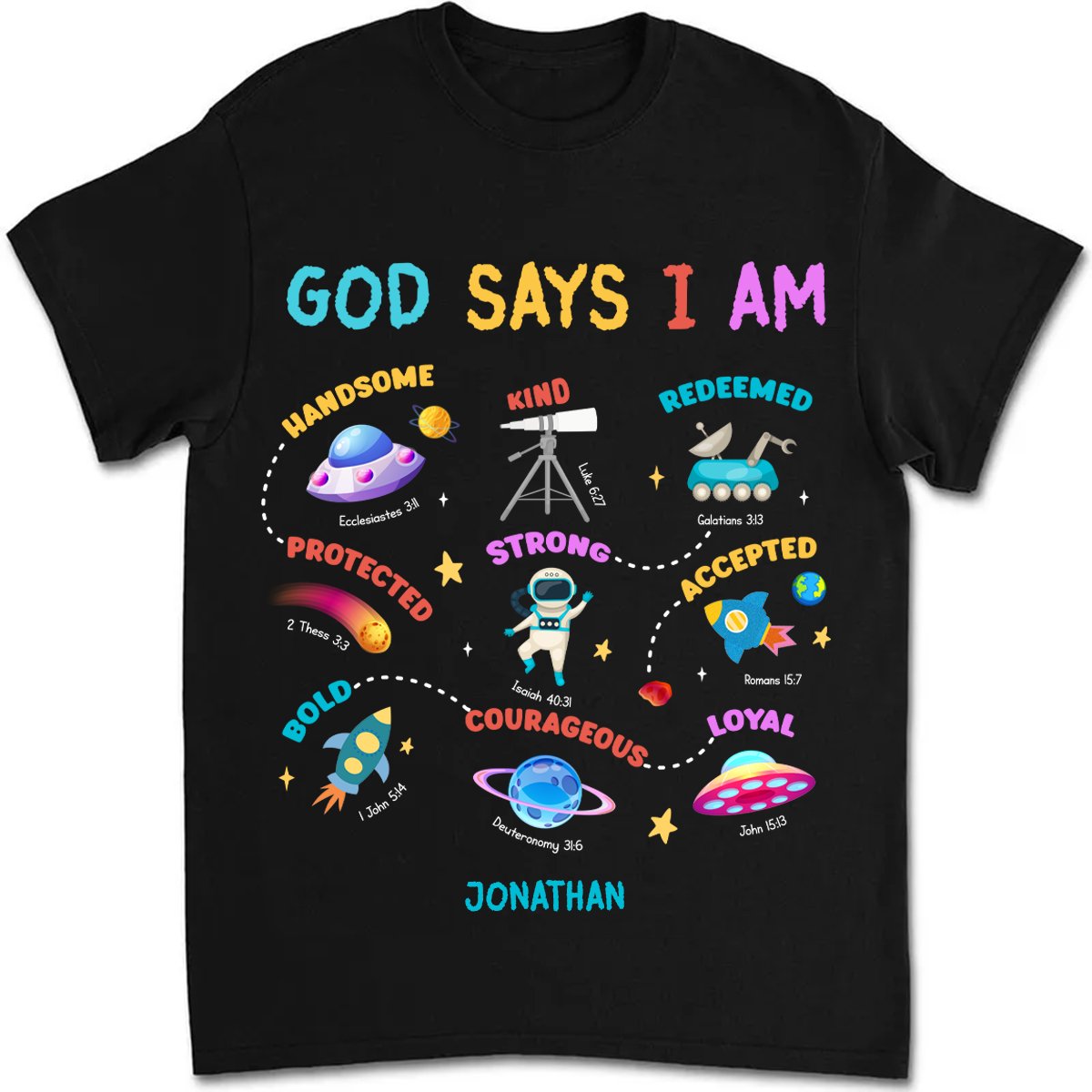 Grandson - God Says I Am Space Theme - Personalized Unisex T - Shirt - Makezbright Gifts