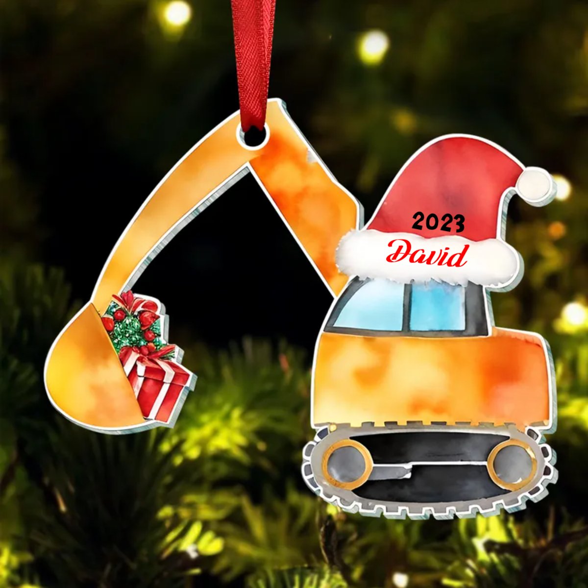 Grandson - Truck Excavator Christmas - Personalized Ornament - Makezbright Gifts