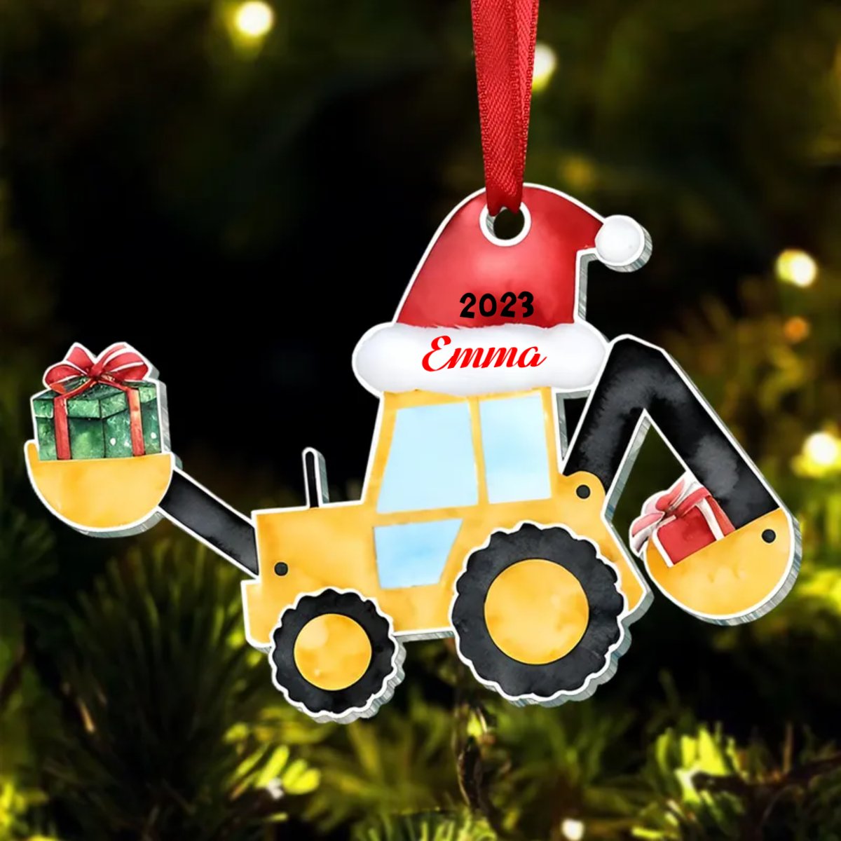 Grandson - Truck Excavator Christmas - Personalized Ornament - Makezbright Gifts