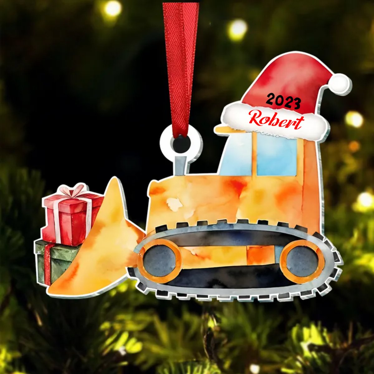 Grandson - Truck Excavator Christmas - Personalized Ornament - Makezbright Gifts