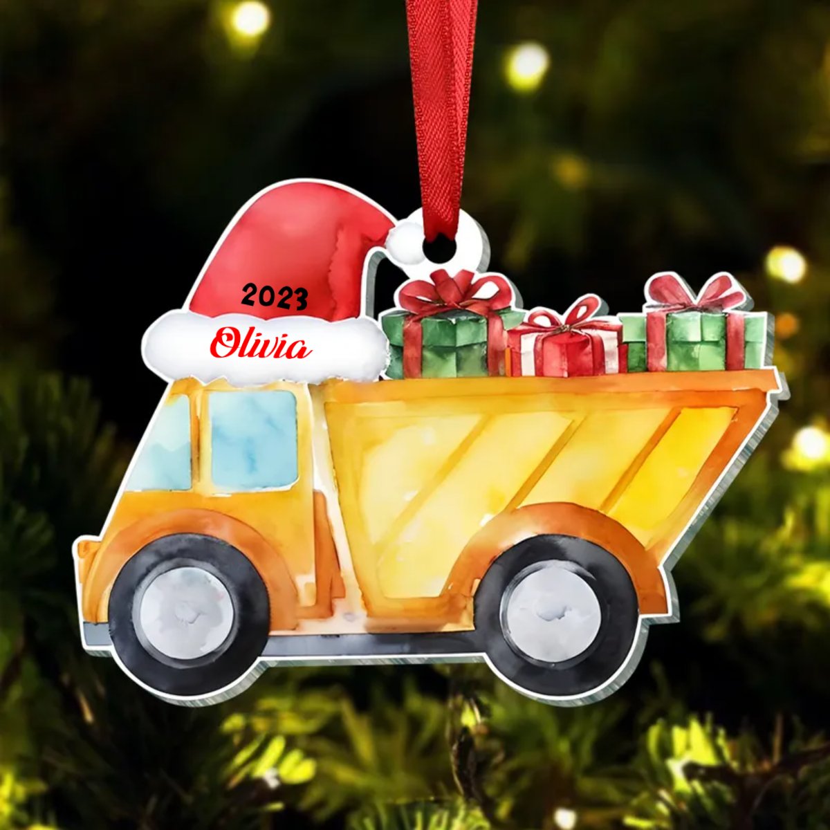 Grandson - Truck Excavator Christmas - Personalized Ornament - Makezbright Gifts