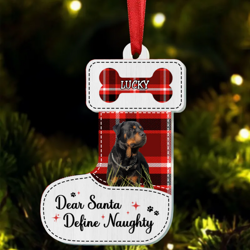 Pet Lovers - Dear Santa Define Naughty Flannel Background - Personalized Ornament