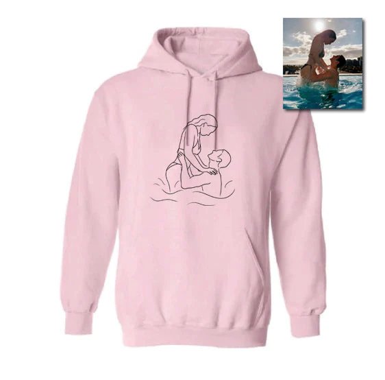 HANDCRAFTED - PERSONALIZED PHOTO LINE DRAWING HOODIE ♥ CREWNECK - Makezbright Gifts