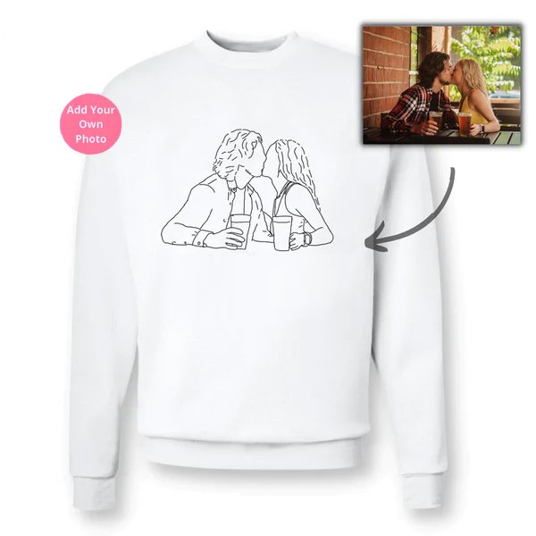 HANDCRAFTED - PERSONALIZED PHOTO LINE DRAWING HOODIE ♥ CREWNECK - Makezbright Gifts