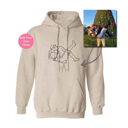 HANDCRAFTED - PERSONALIZED PHOTO LINE DRAWING HOODIE ♥ CREWNECK - Makezbright Gifts