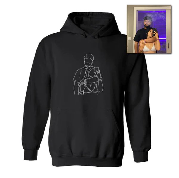 HANDCRAFTED - PERSONALIZED PHOTO LINE DRAWING HOODIE ♥ CREWNECK - Makezbright Gifts