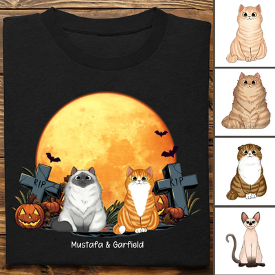 Cat Lovers - Cats In Moonlight Halloween - Personalized Unisex T-shirt