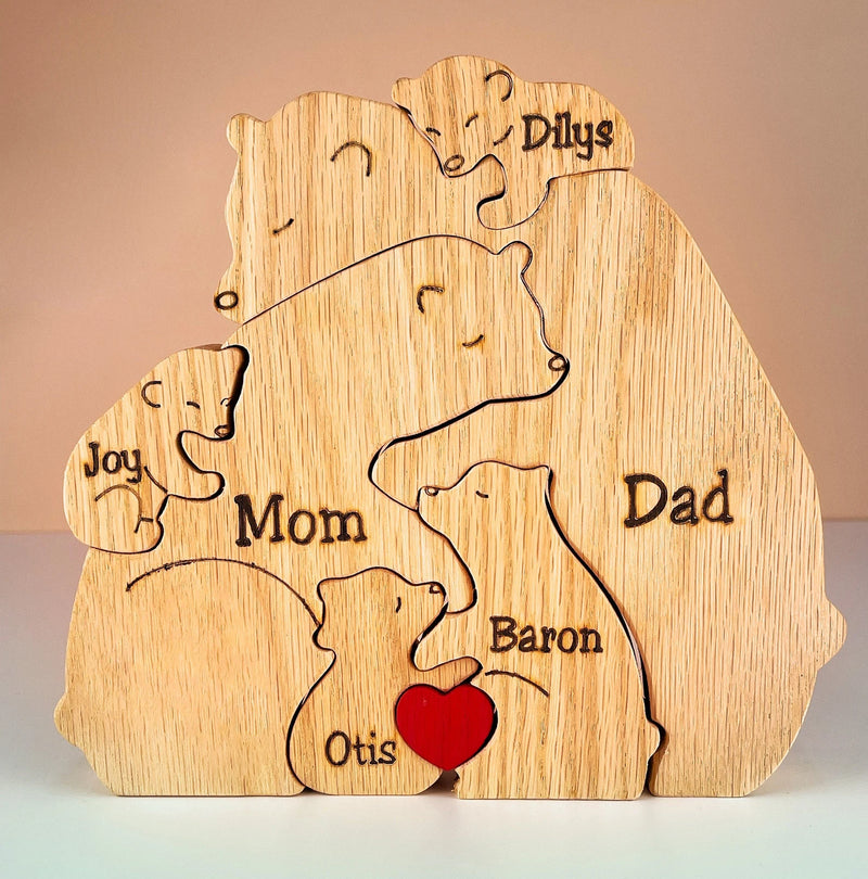 Handcrafted - Family - Wooden Bears Family Puzzle - Wooden Animal Carvings