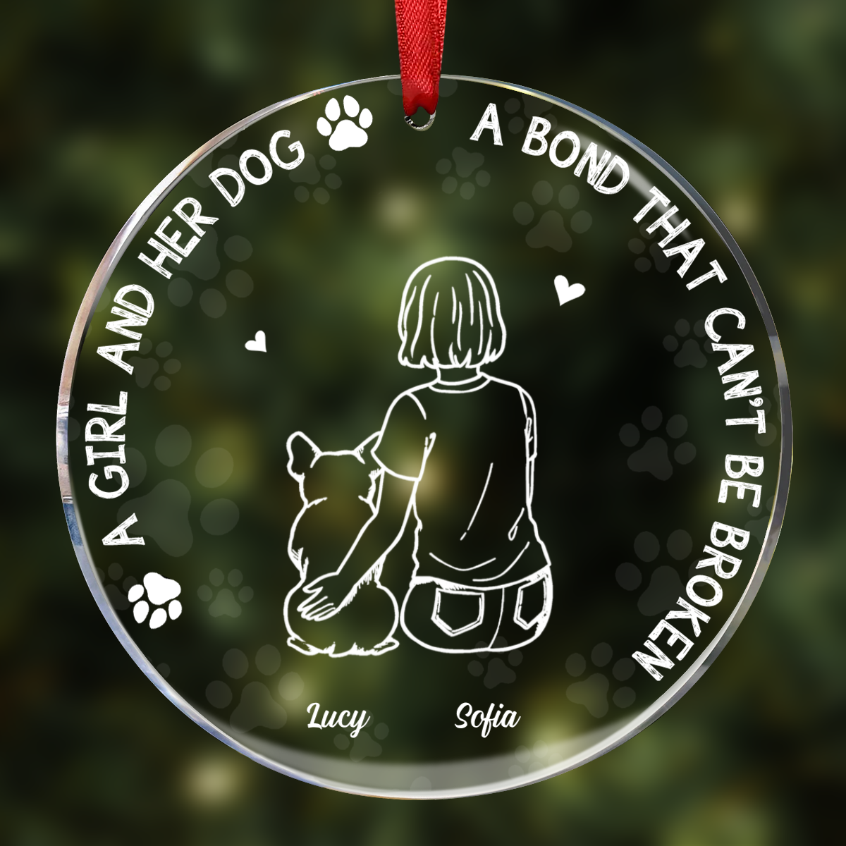 Girl And Her Dogs Outline Personalized Acrylic Ornament, Christmas Gift For Dog Mom